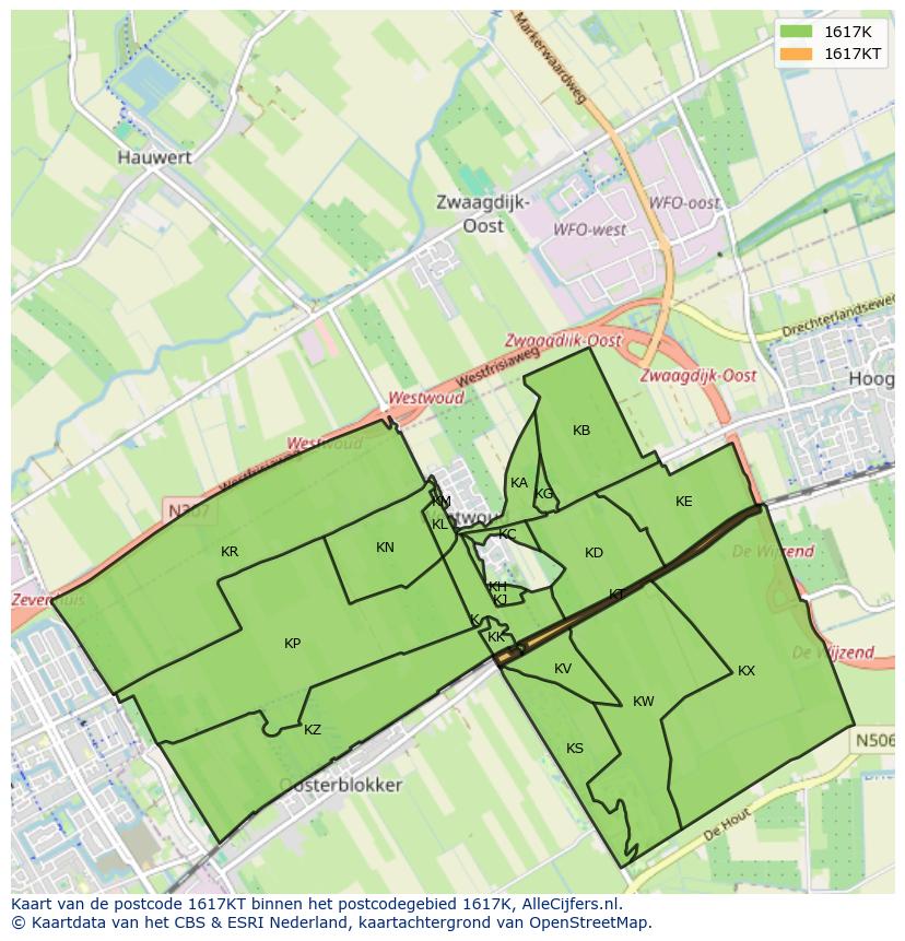 Afbeelding van het postcodegebied 1617 KT op de kaart.