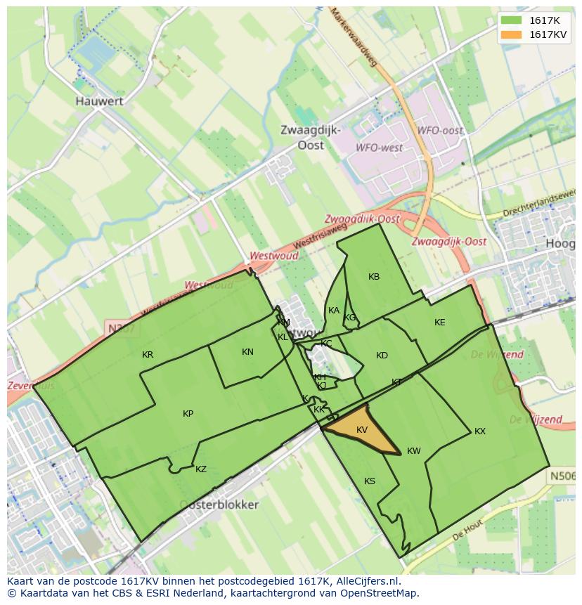 Afbeelding van het postcodegebied 1617 KV op de kaart.