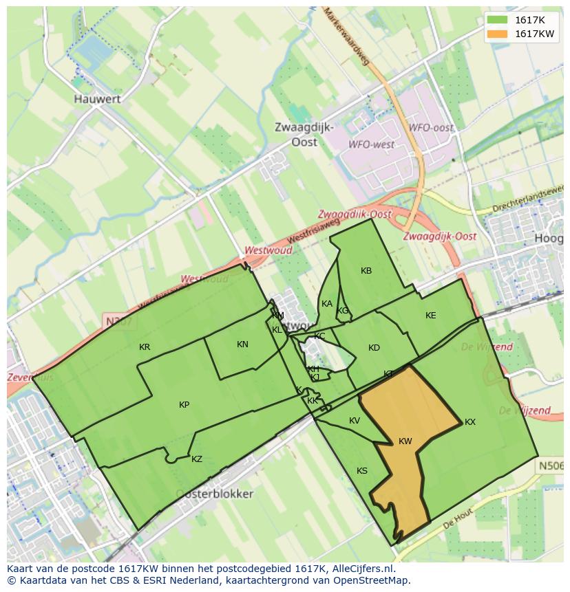 Afbeelding van het postcodegebied 1617 KW op de kaart.