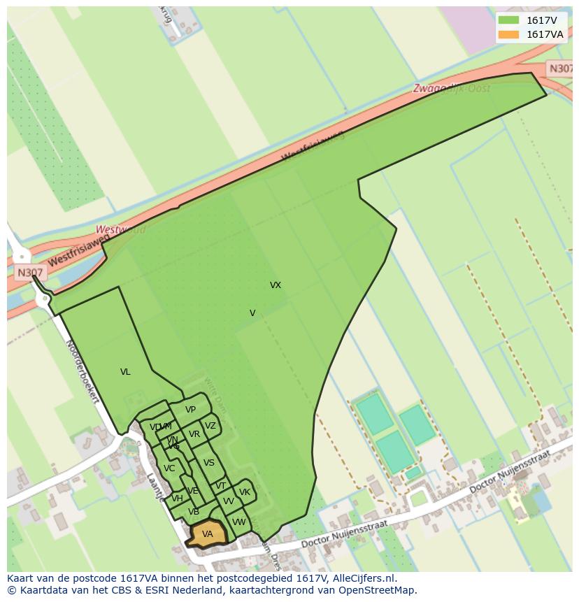 Afbeelding van het postcodegebied 1617 VA op de kaart.