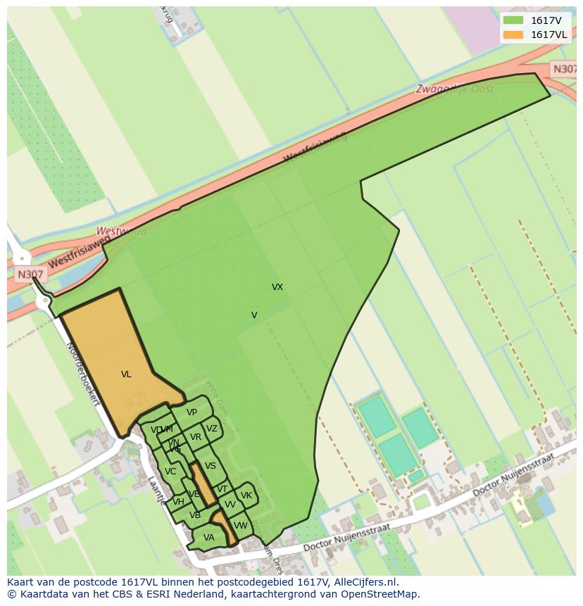 Afbeelding van het postcodegebied 1617 VL op de kaart.