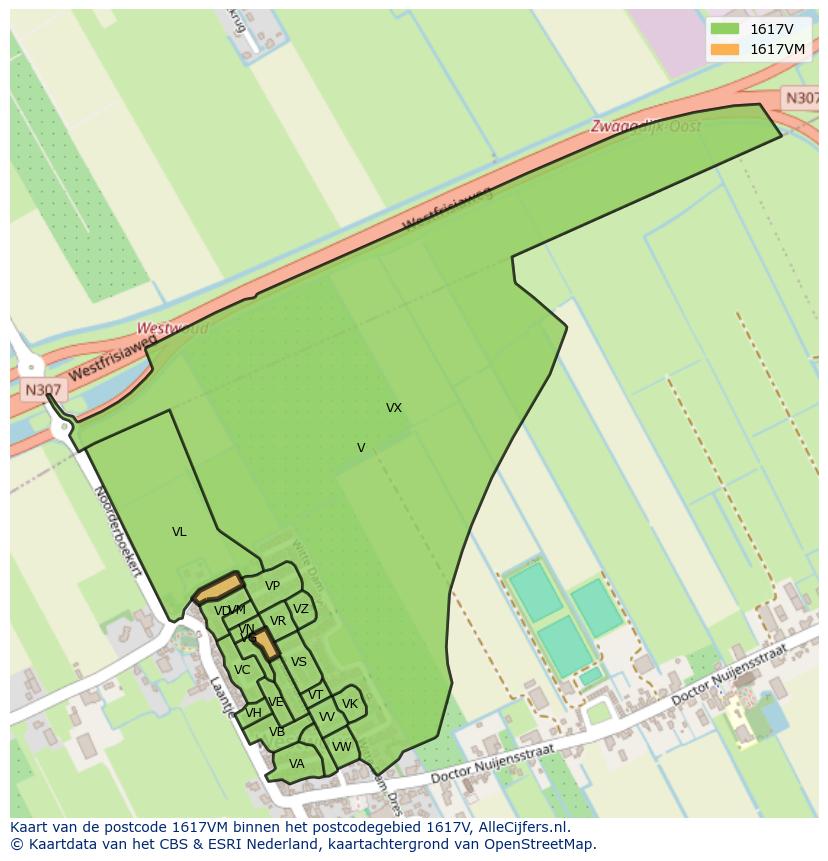 Afbeelding van het postcodegebied 1617 VM op de kaart.