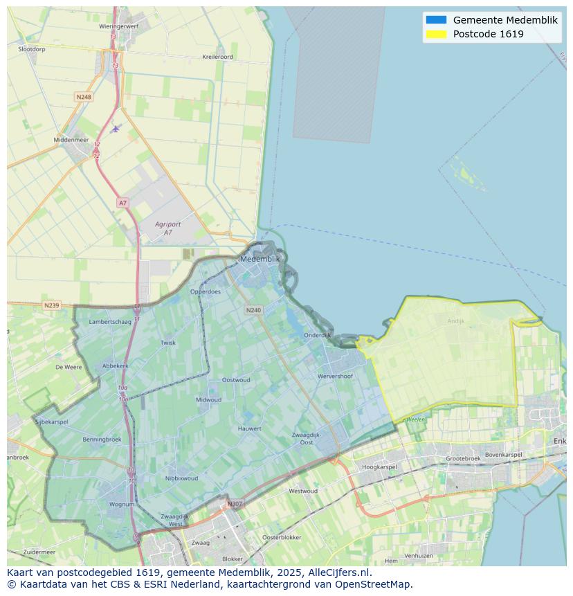 Afbeelding van het postcodegebied 1619 op de kaart.