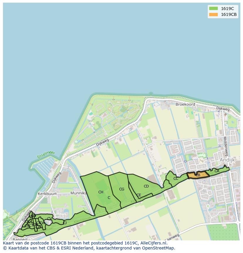Afbeelding van het postcodegebied 1619 CB op de kaart.