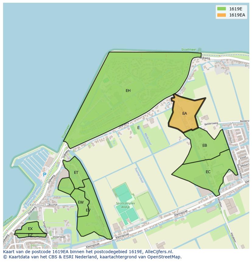 Afbeelding van het postcodegebied 1619 EA op de kaart.
