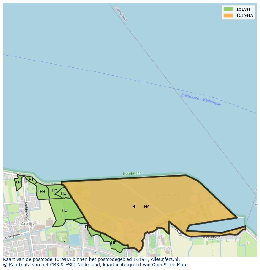 Afbeelding van het postcodegebied 1619 HA op de kaart.