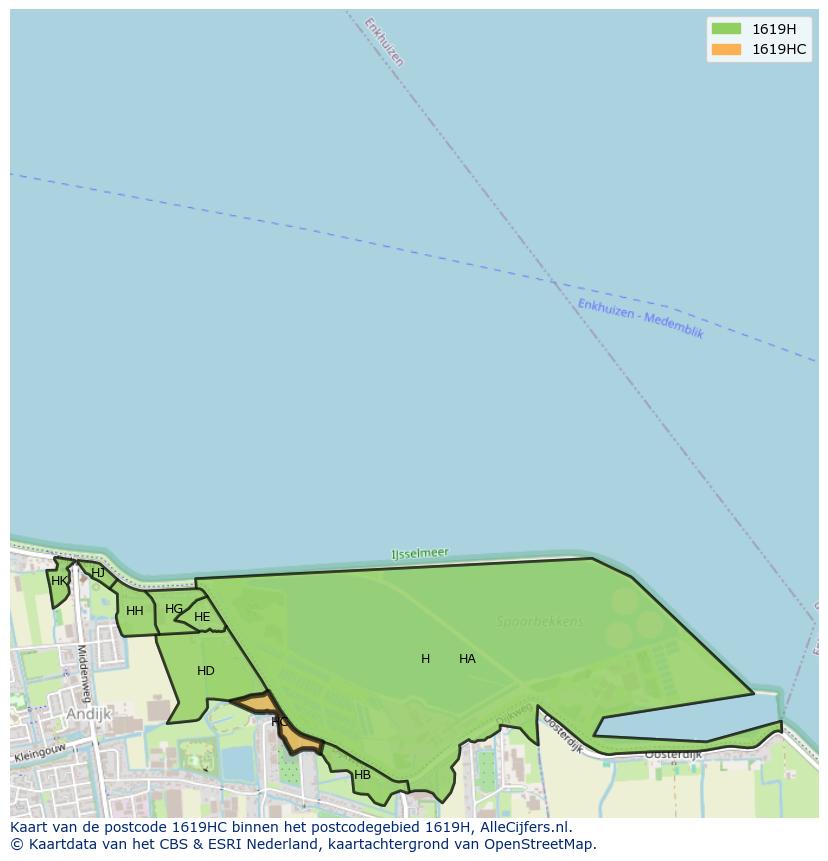 Afbeelding van het postcodegebied 1619 HC op de kaart.