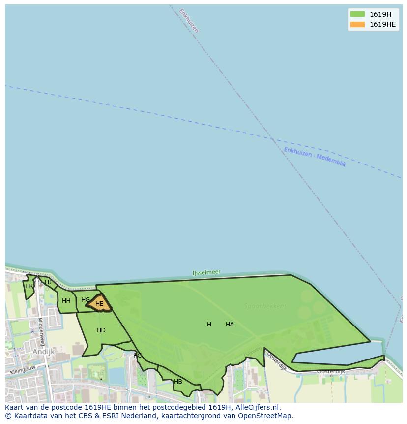 Afbeelding van het postcodegebied 1619 HE op de kaart.