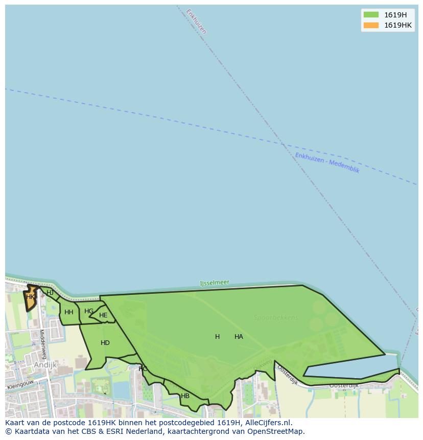 Afbeelding van het postcodegebied 1619 HK op de kaart.