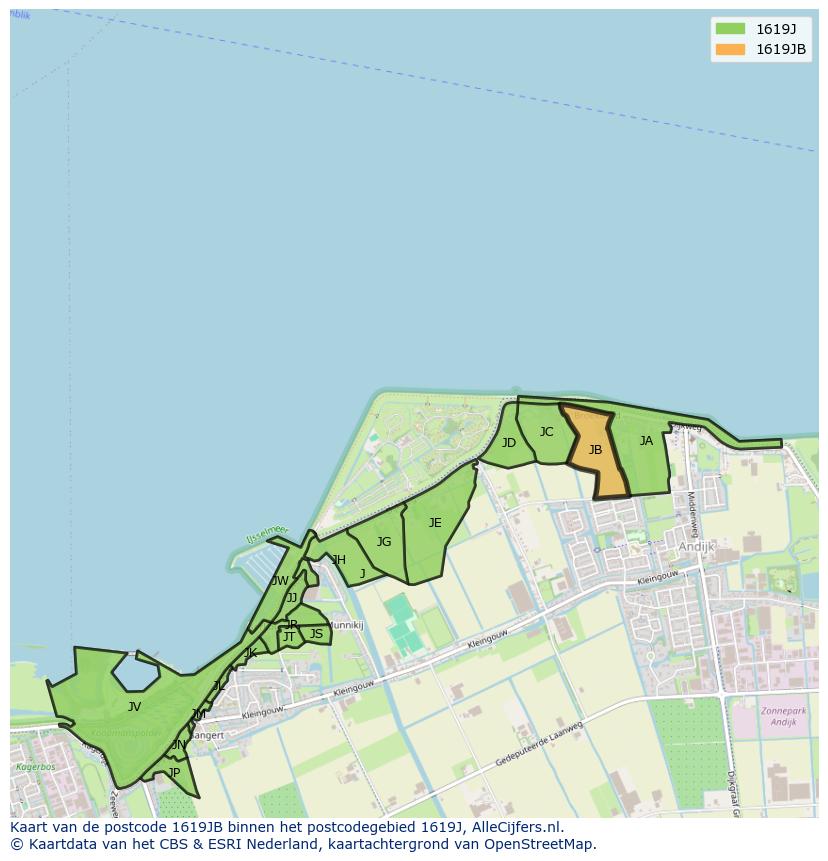 Afbeelding van het postcodegebied 1619 JB op de kaart.
