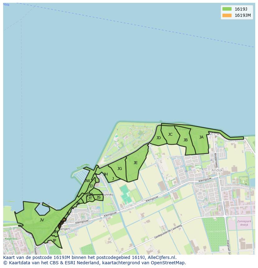 Afbeelding van het postcodegebied 1619 JM op de kaart.