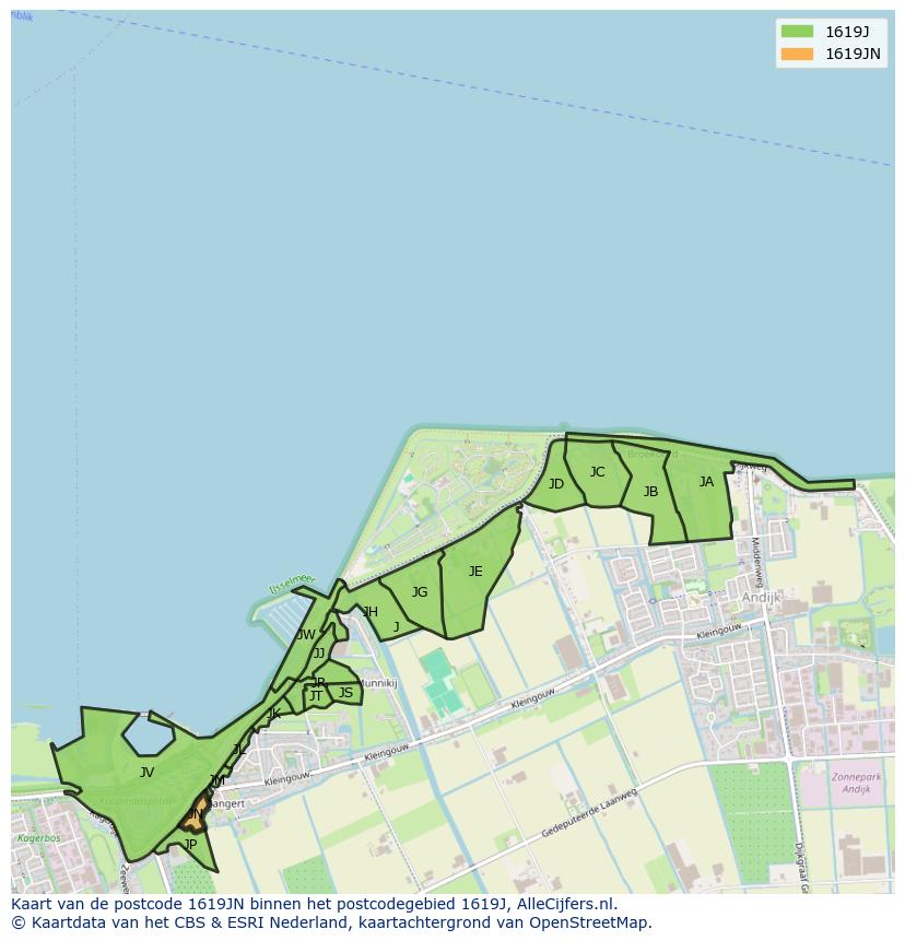 Afbeelding van het postcodegebied 1619 JN op de kaart.