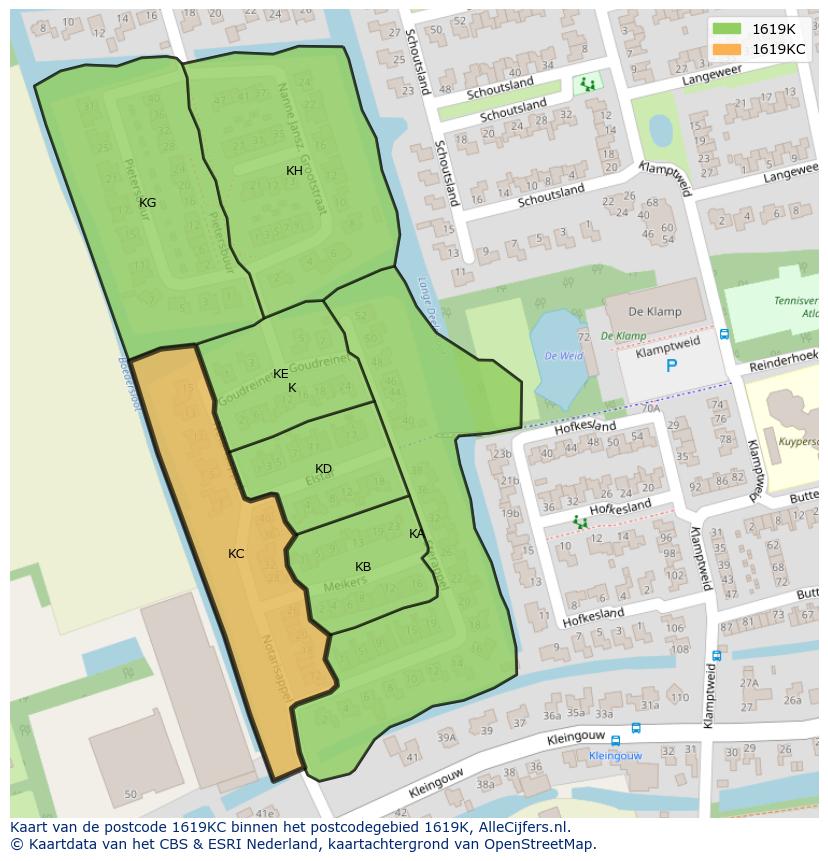 Afbeelding van het postcodegebied 1619 KC op de kaart.