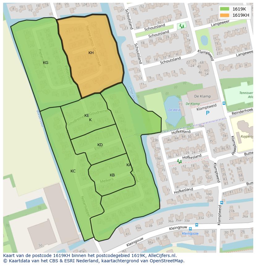 Afbeelding van het postcodegebied 1619 KH op de kaart.