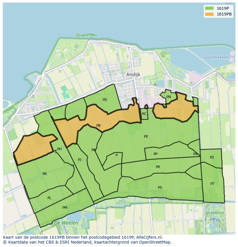Afbeelding van het postcodegebied 1619 PB op de kaart.
