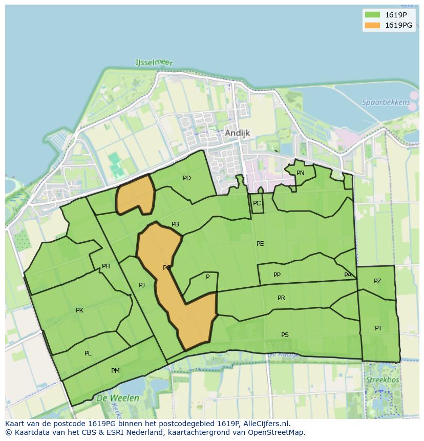 Afbeelding van het postcodegebied 1619 PG op de kaart.