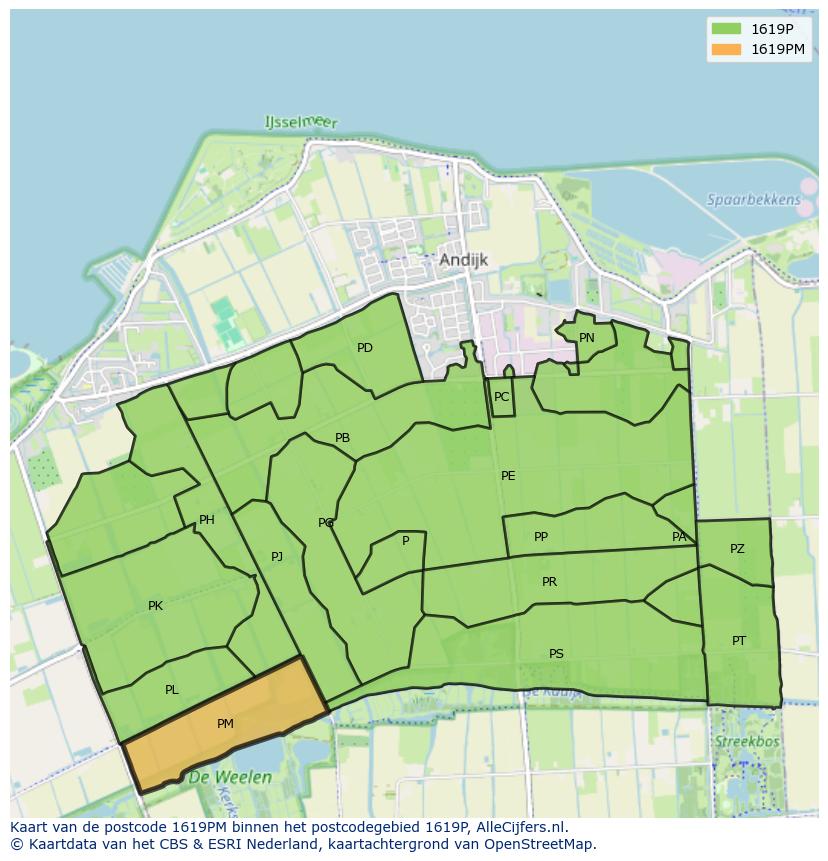 Afbeelding van het postcodegebied 1619 PM op de kaart.