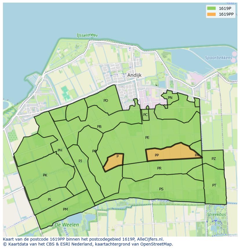Afbeelding van het postcodegebied 1619 PP op de kaart.