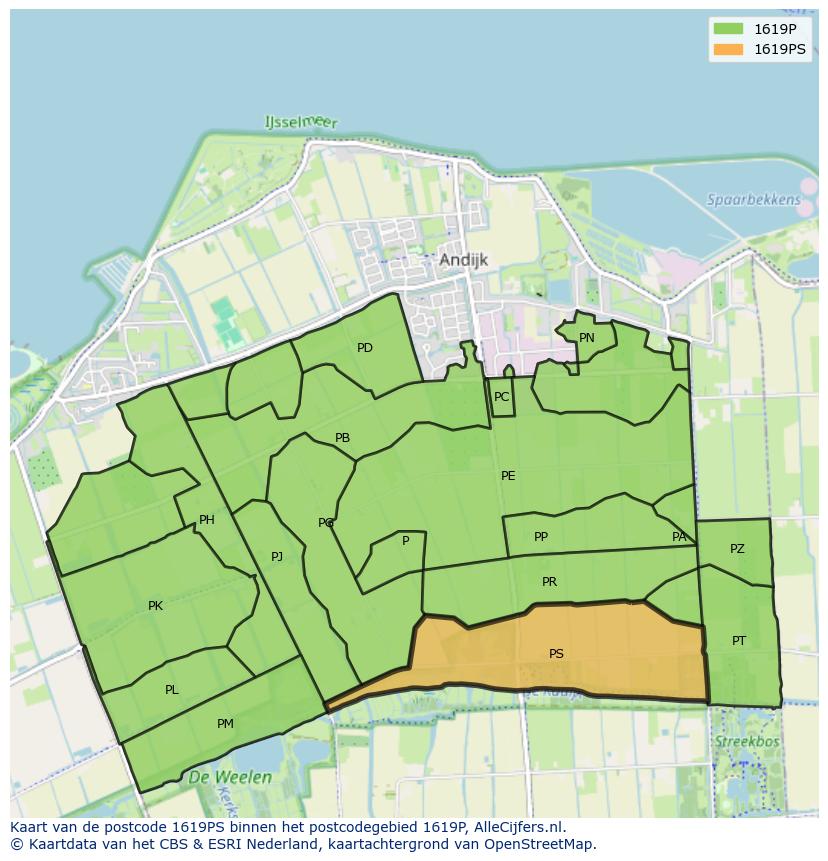 Afbeelding van het postcodegebied 1619 PS op de kaart.