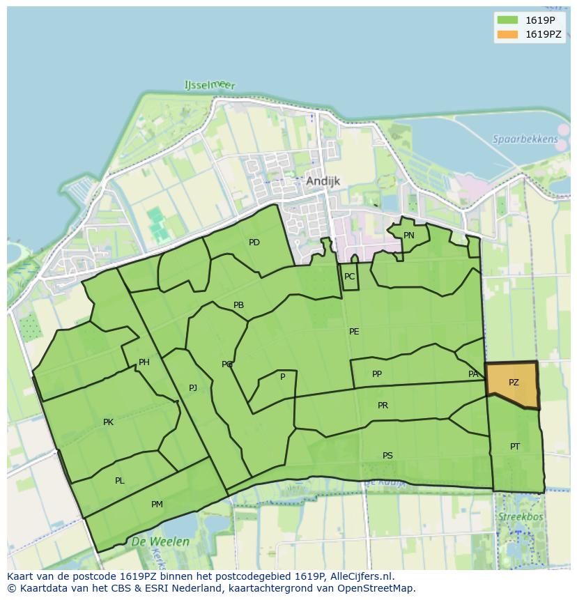 Afbeelding van het postcodegebied 1619 PZ op de kaart.