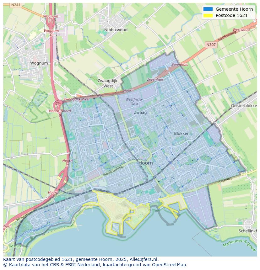 Afbeelding van het postcodegebied 1621 op de kaart.