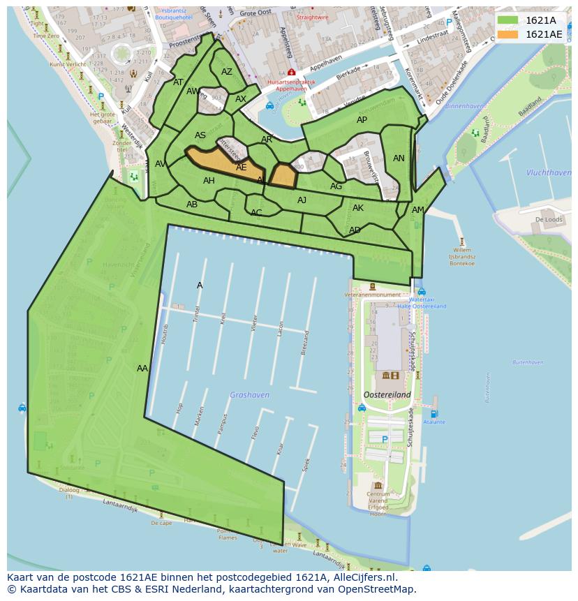 Afbeelding van het postcodegebied 1621 AE op de kaart.