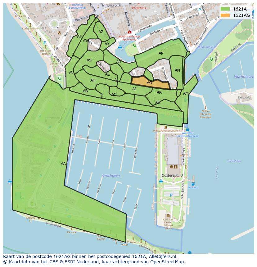 Afbeelding van het postcodegebied 1621 AG op de kaart.
