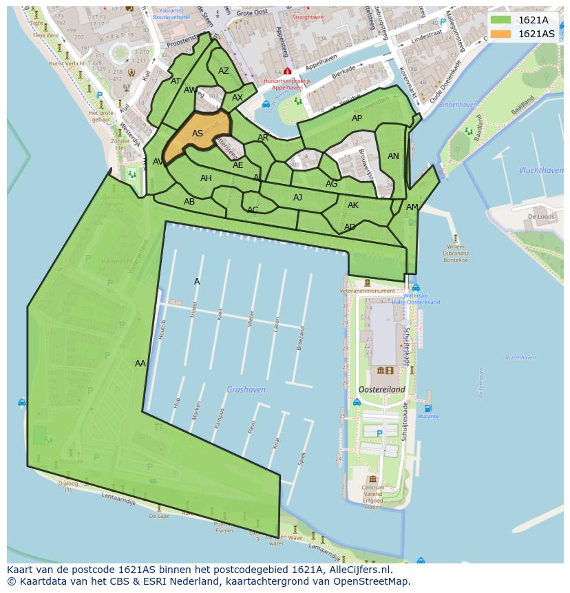 Afbeelding van het postcodegebied 1621 AS op de kaart.