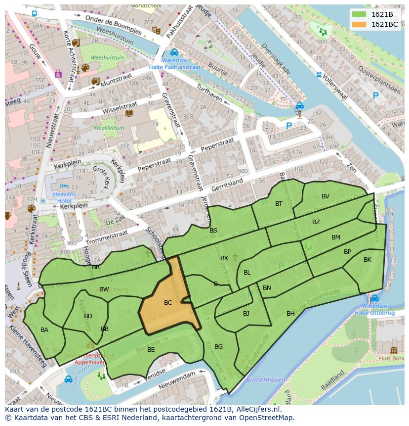 Afbeelding van het postcodegebied 1621 BC op de kaart.