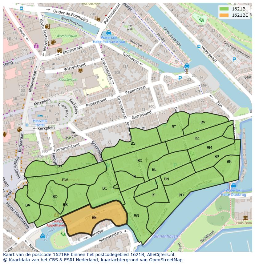 Afbeelding van het postcodegebied 1621 BE op de kaart.
