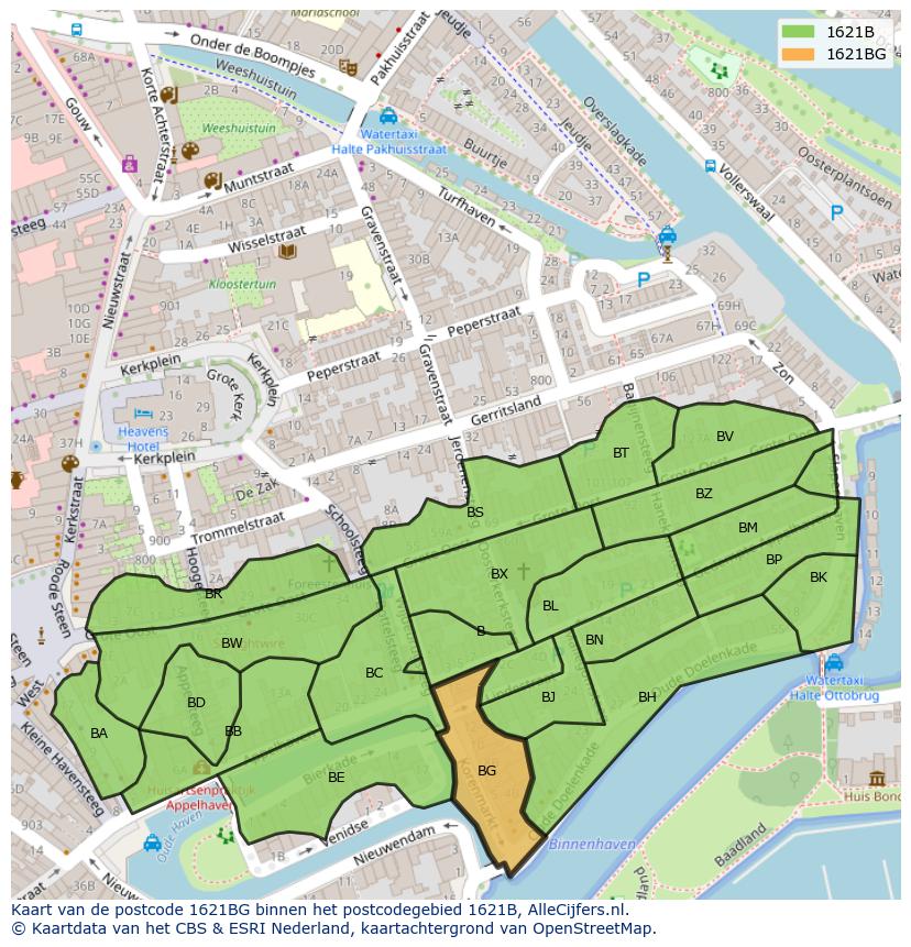 Afbeelding van het postcodegebied 1621 BG op de kaart.