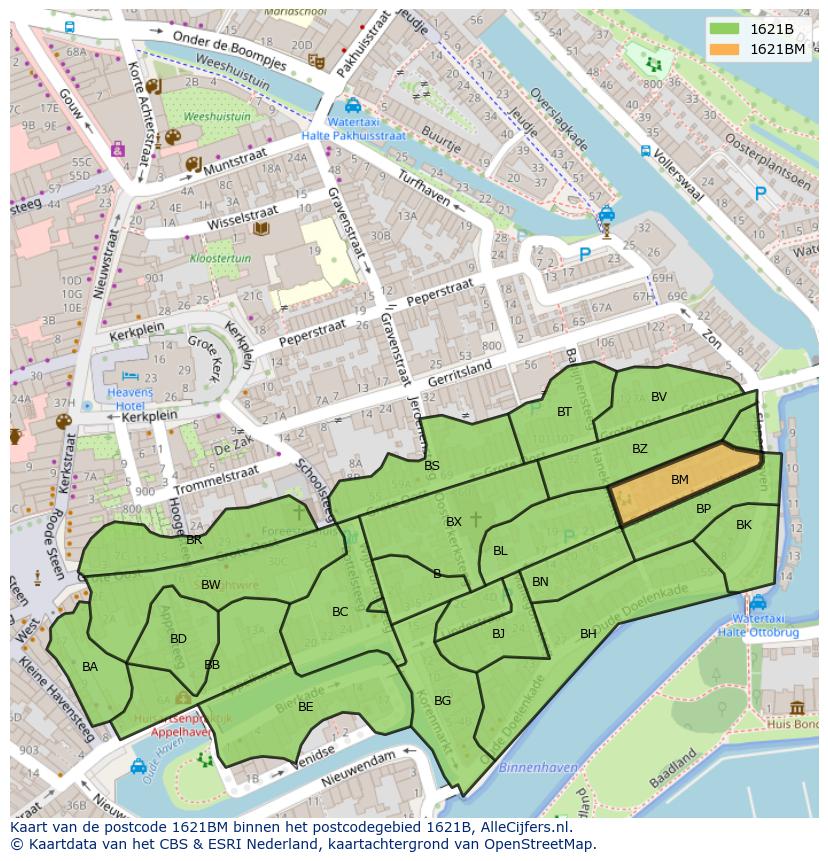 Afbeelding van het postcodegebied 1621 BM op de kaart.