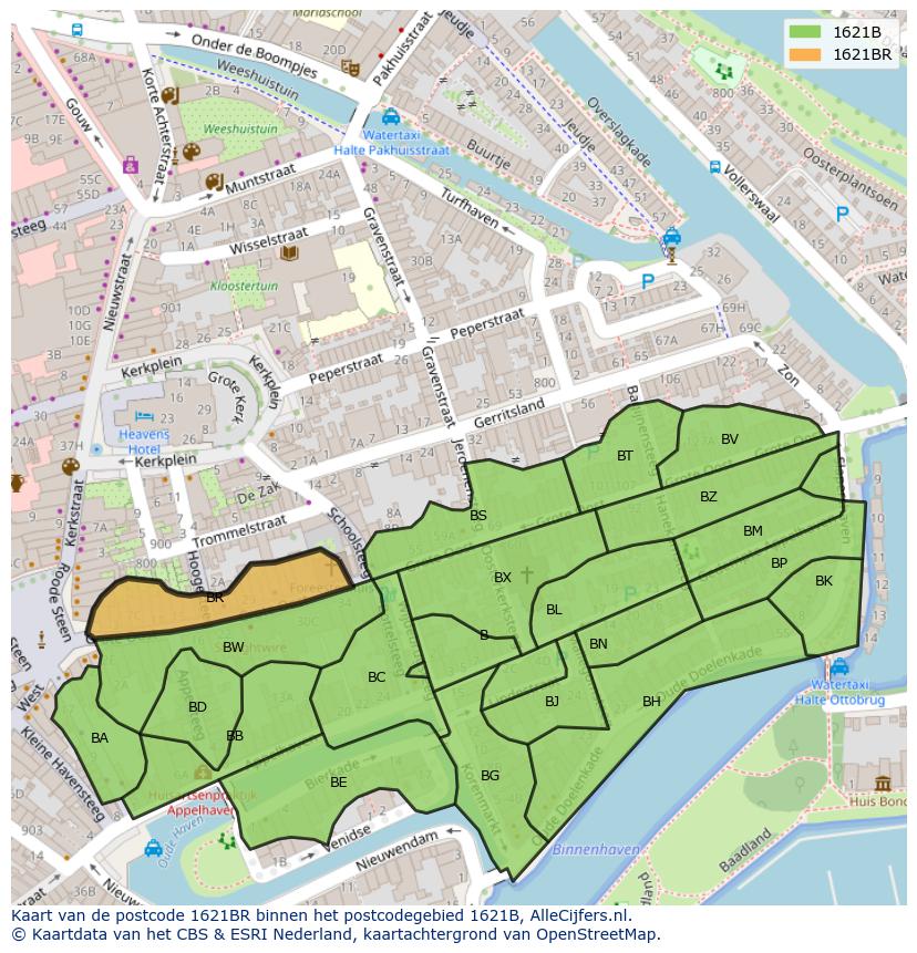 Afbeelding van het postcodegebied 1621 BR op de kaart.