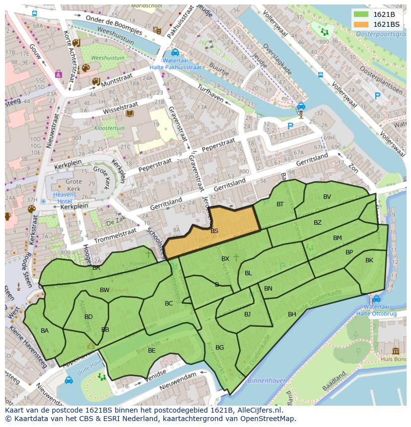 Afbeelding van het postcodegebied 1621 BS op de kaart.