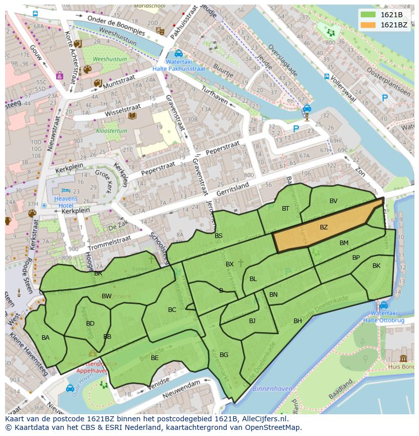 Afbeelding van het postcodegebied 1621 BZ op de kaart.