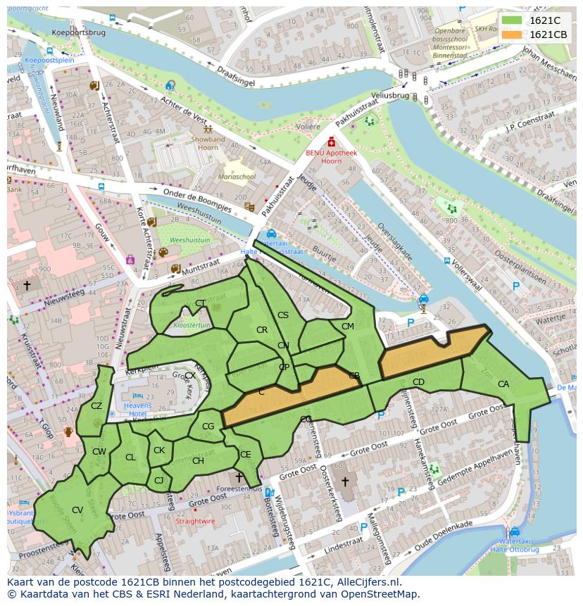 Afbeelding van het postcodegebied 1621 CB op de kaart.