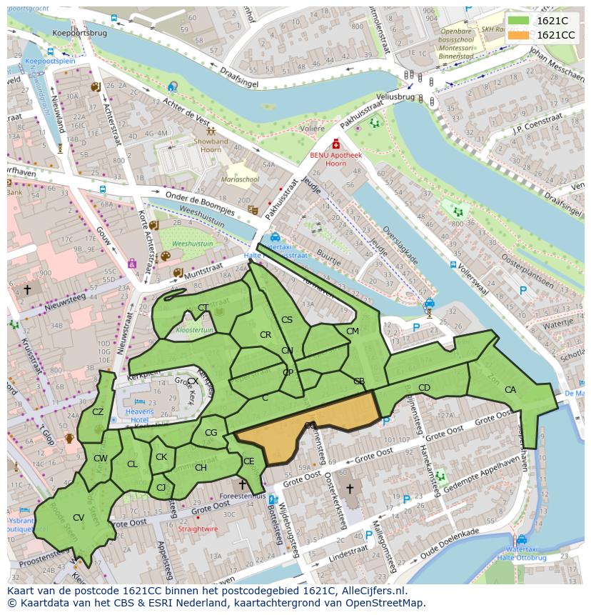 Afbeelding van het postcodegebied 1621 CC op de kaart.