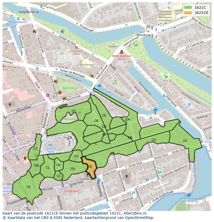 Afbeelding van het postcodegebied 1621 CE op de kaart.