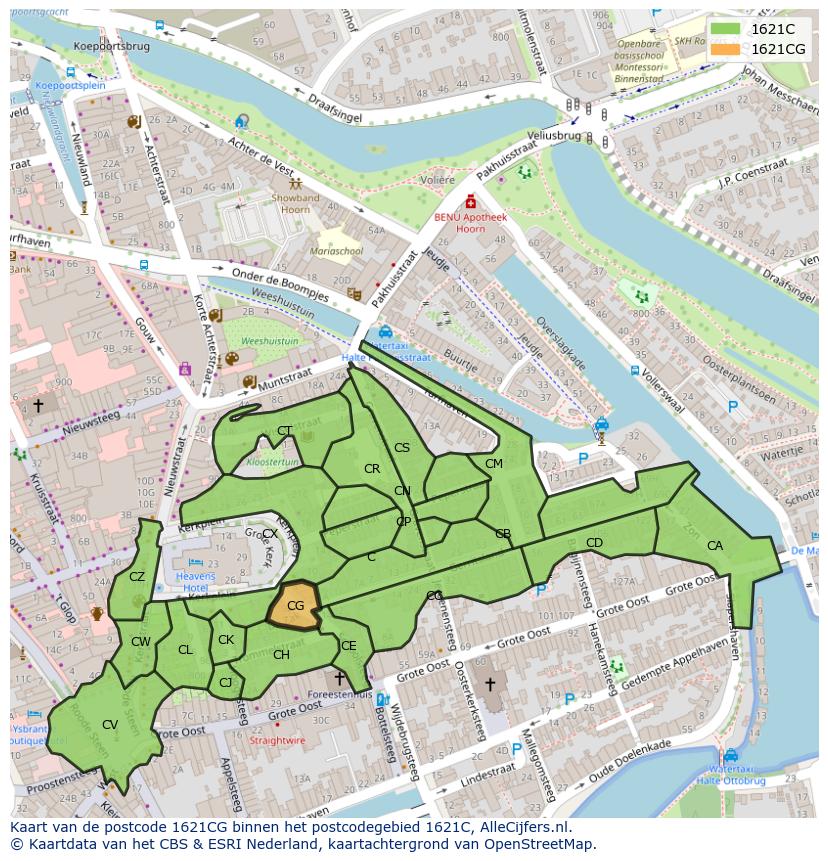 Afbeelding van het postcodegebied 1621 CG op de kaart.
