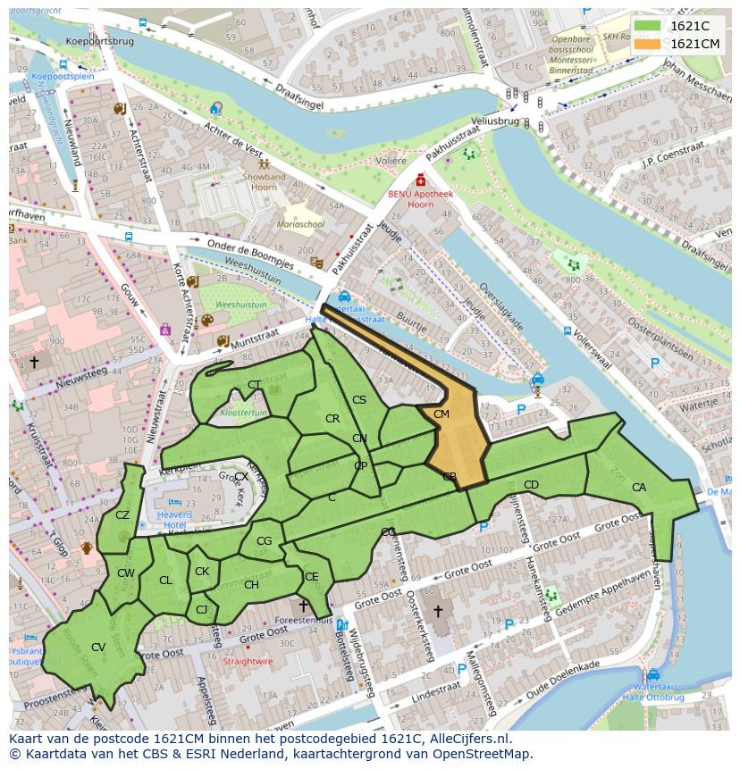 Afbeelding van het postcodegebied 1621 CM op de kaart.