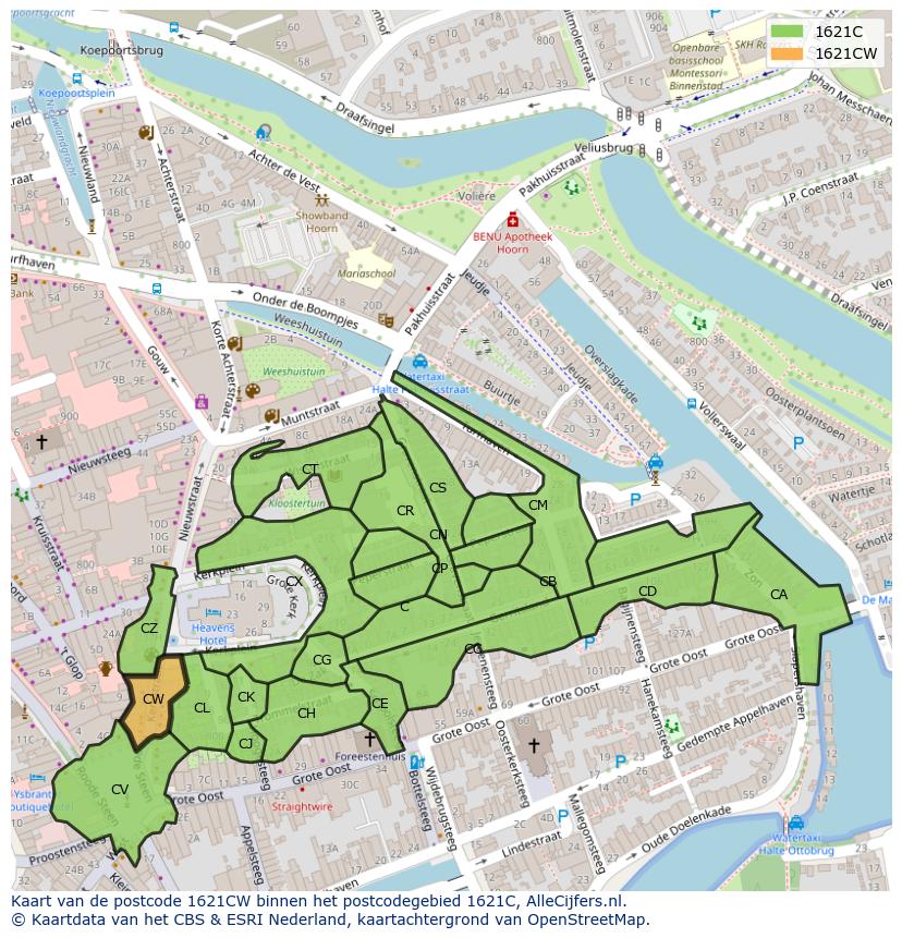 Afbeelding van het postcodegebied 1621 CW op de kaart.