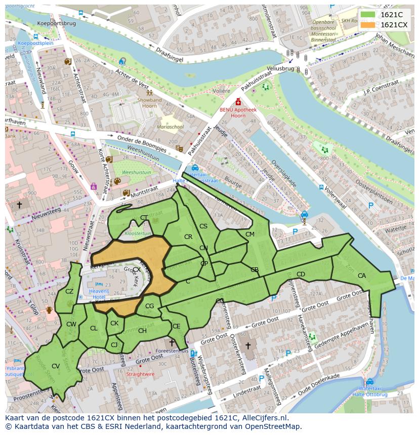 Afbeelding van het postcodegebied 1621 CX op de kaart.