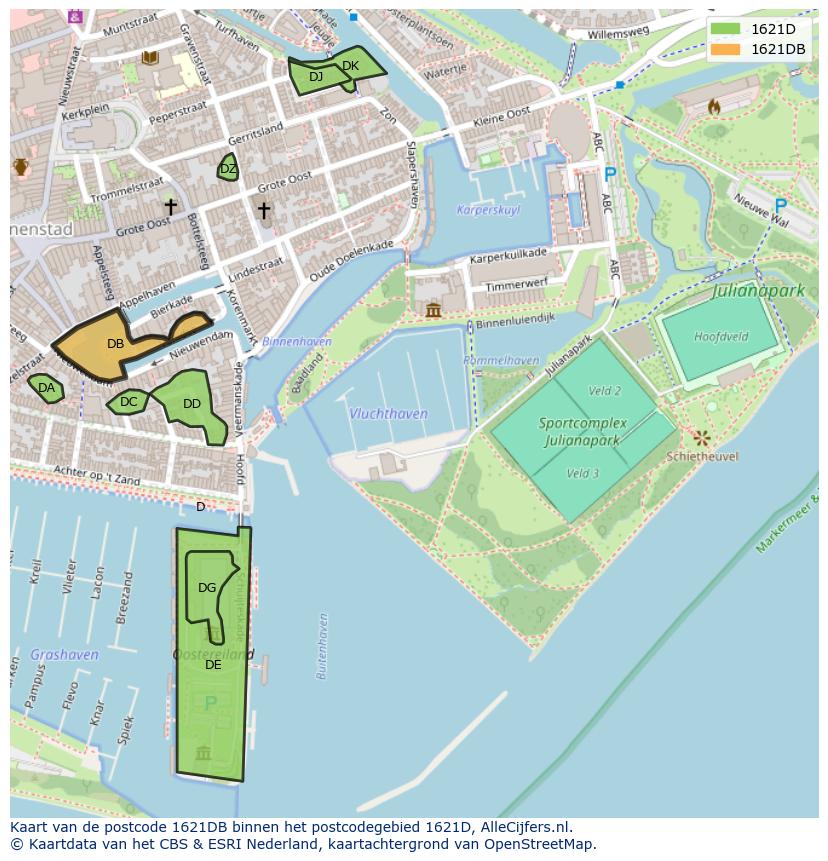 Afbeelding van het postcodegebied 1621 DB op de kaart.