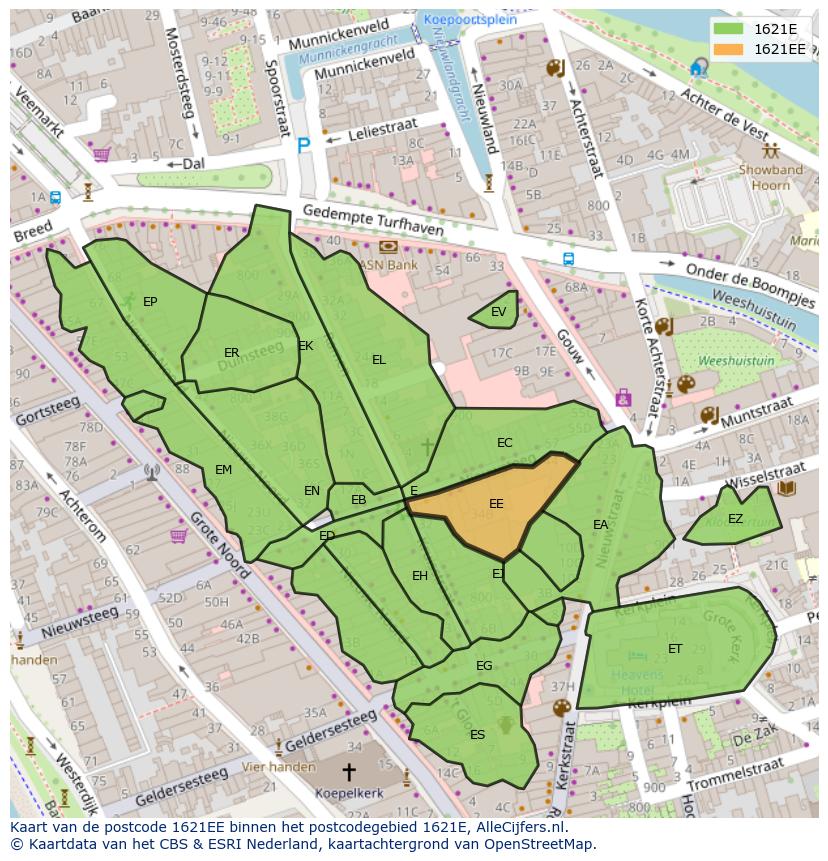 Afbeelding van het postcodegebied 1621 EE op de kaart.