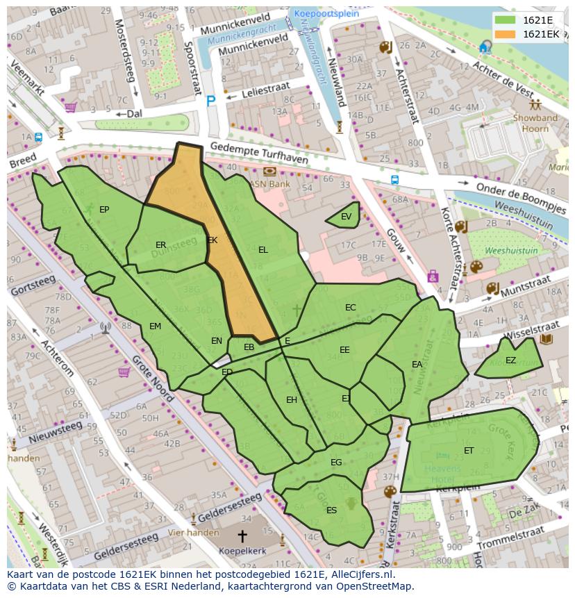 Afbeelding van het postcodegebied 1621 EK op de kaart.