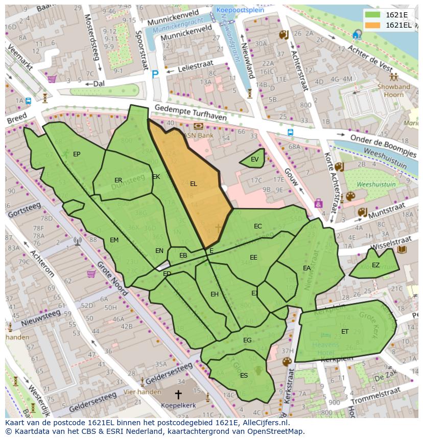 Afbeelding van het postcodegebied 1621 EL op de kaart.