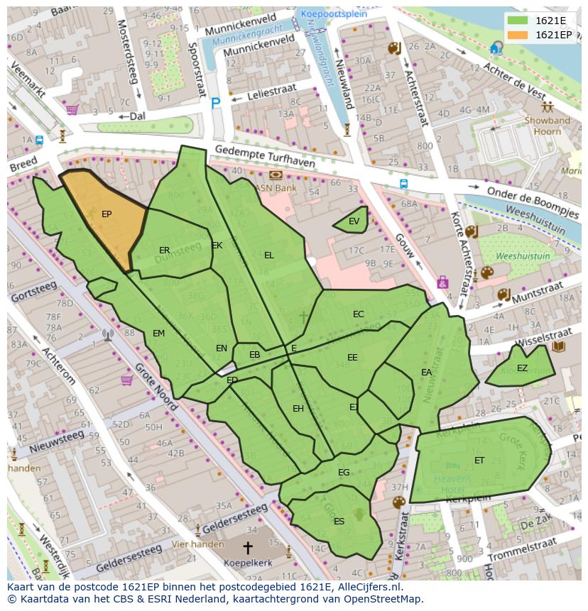 Afbeelding van het postcodegebied 1621 EP op de kaart.