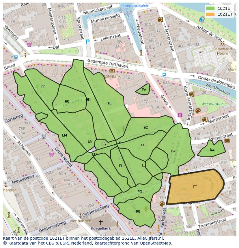 Afbeelding van het postcodegebied 1621 ET op de kaart.
