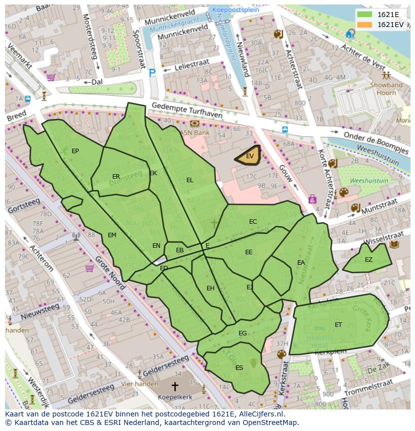 Afbeelding van het postcodegebied 1621 EV op de kaart.