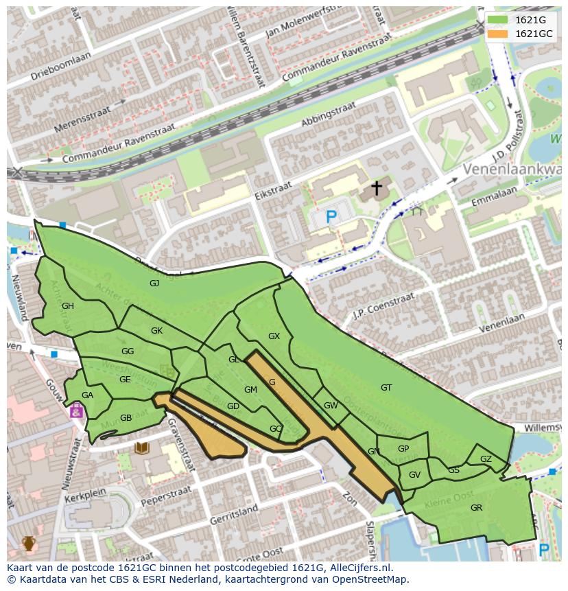 Afbeelding van het postcodegebied 1621 GC op de kaart.